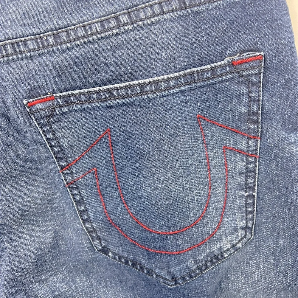 TRUE RELIGION JEANS, RICKY RELAXED STRAIGHT, DARK INDIGO BLASTER, W 33, L34